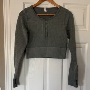 aerie Green Waffle-Knit Henley Crop Top